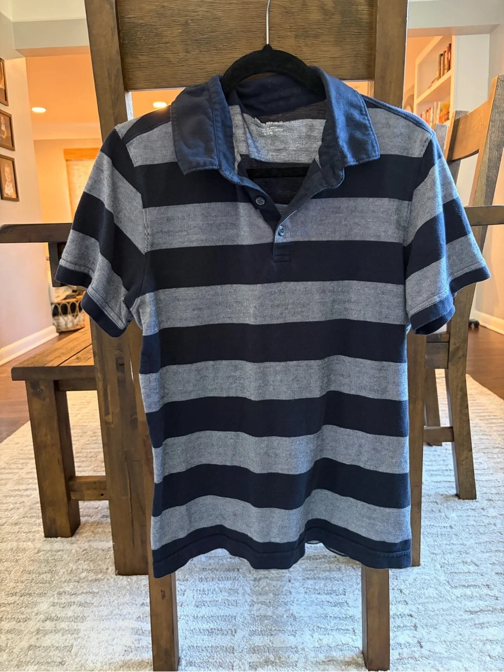 Banana Republic Navy and Gray Striped Polo